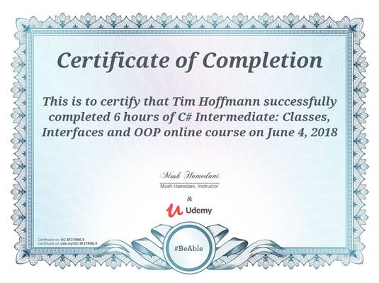 C# intermediate course completed